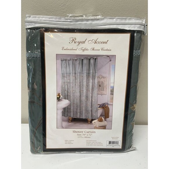 Royal Accent Embroidered Taffeta Shower Curtain 70”x72” Floral Blue - Picture 2 of 6